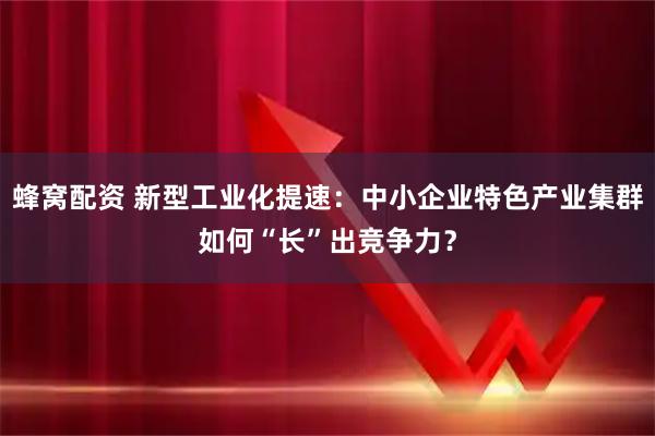 蜂窝配资 新型工业化提速:中小企业特色产业集群如何“长”出竞争力?